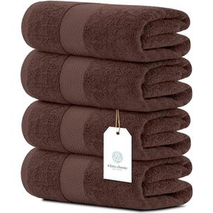 4 x White Classic Luxury Bath Towels Set of 4 Large - 700 GSM Cotton Ultra Soft Bath Towels 27x54 | Highly Absorbent and Quick Dry | Hotel Towels for Bathroom Luxury, Plush Shower Towels, Brown