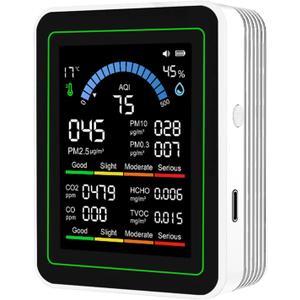 Air Quality Monitor Indoor, 10 in 1 Portable Smartair Quality Tester for CO2 | CO | TVOC | HCHO | Temp | AQI | PM0.31 Detection Hum for Home Cars Plants, Pets, Car, Hotel