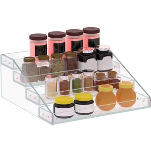 PMMASTO Widen Tiered Spice Rack, Seasoning Organizer, Clear Acrylic Vertical Shelves Can Organizer for Countertop, Cabinet, Pantry, Kitchen Organization and Storage - 4 Tier