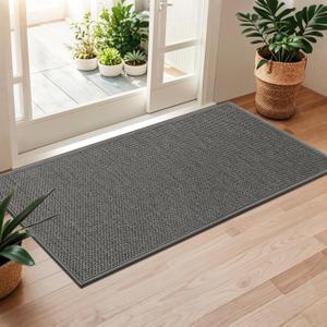 LEKEEPGO Door Mat 24"x47", Non Slip Door Mat Indoor Entrance, Rubber Backing Indoor Door mats Washable Absorbent Low-Profile Doormat Front Entryway Entry Resist Dirt Inside Door Mats, Grey (1'11" x 3'11" (Rectangular))
