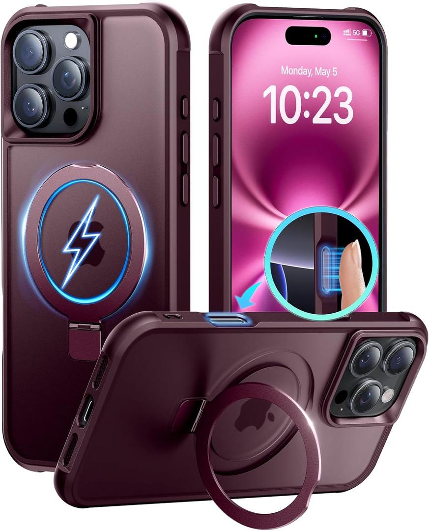 Magnetic Invisible Stand Designed for iPhone 16 Pro Case [Military Drop Protection] [Compatible with MagSafe] Shockproof Slim Translucent Matte Cover for iPhone 16 Pro Phone Case 6.3"