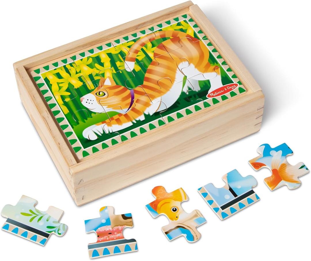 Melissa & Doug Pets 4-in-1 Wooden Jigsaw Puzzles in a Storage Box (48 pcs) - FSC Certified