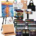187Pcs Professional All-in-One Art Painting Kit with Aluminum & Beech Wood Easel, 96 Acrylic, Watercolor & Oil Paint Set, Complete Art Supplies Painting Set for Adults, Artists, Beginners, 187Piece Set