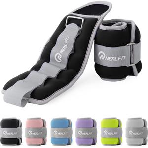NEALFIT Ankle Weights for Men Women Kids, Leg Arm Wrist Weights with Adjustable Strap for Running, Gymnastics, Aerobics,Gym, Fitness (2 lbs x 2 (4LB Pair), Black)