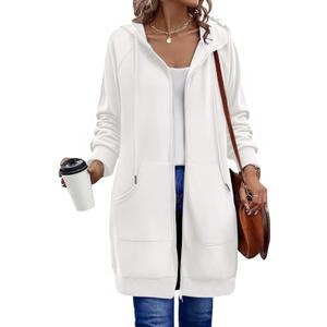 Zeagoo Women's Zip Up Hoodies Long Sleeve Long Tunic Sweatshirts Oversized Fleece Casual 2025 Fall Jacket Coat with Pocket (Medium, White)