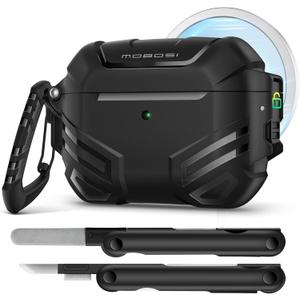 MOBOSI for AirPods Pro 3 Case with Lock, Compatible with AirPod Pro 3rd Generation Case [Compatible with MagSafe], Military Grade Protective Cover with Cleaner Kit & Keychain for Men(2025), Black