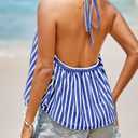 Tankaneo Womens Striped Halter Tank Tops Vacation Open Back Crop Camisole (L)