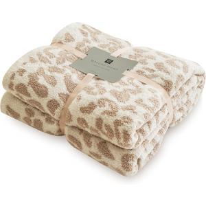 MH MYLUNE HOME Large Soft Micro Plush Leopard Blanket (71x78 inches, Khaki) Warm Reversible Cheetah Blanket Leopard Pattern Throw for Couch Bed Sofa