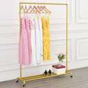 BOSURU Rolling Gold Clothing Racks on Wheels, Retail Display Industrial Pipe Clothing Racks for Hanging Garment Racks for Boutiques, Home (47"W X 63"H X 13.8"D)