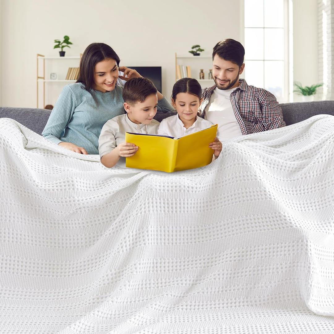 PHF Cooling Waffle Blanket California King Size, Lightweight 60% Rayon from Bamboo & 40% Cotton Breathable Blanket for Hot Sleepers, Spring & Summer, Soft Luxury for Bed Couch Sofa, 110"x96", White