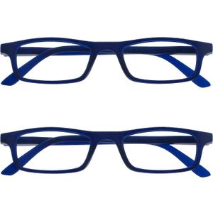 OPULIZE TED Reading Glasses for Women Men, Lightweight Narrow Rectangular Matt Frame with Spring Hinges, Navy Blue +2.50 (Pack of 2)