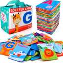 Mini Tudou 26 PCS Baby Soft Alphabet Cards, ABC Learning Flash Cards with Storage Bag, Washable Soft Letter Early Educational Toy for Babies Infants Toddlers Boys and Girls 0 1 2 3 Years Old