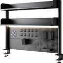 CHSSIH Clamp On Desk Pegboard Shelf - Metal Desktop Organizer Hutch with 2 Shelves for Storage and Display, Desk Add-On Shelf for Office, Dorm, or Computer Monitor Stand, Black, 31.4In