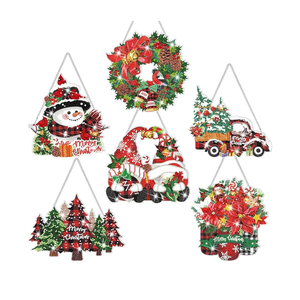 Zonon 6 Pcs Christmas Diamond Painting Hanging Sign Set Green 5d Diamond Art Set for Adults DIY Art Pendant Ornaments Kits Acrylic Merry Christmas Tree Wreath Truck for Wall Window Decor