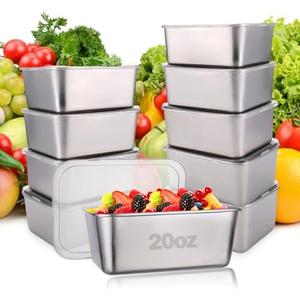 Palksky Food Storage Containers, Stainless Steel Food Containers with Lids, Reusable, Stackable, Dishwsher/Freezer Safe, 20 Oz, 10 PCS