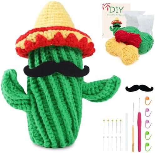 VOCHIC Crochet Kit for Beginners Starter Crochet Mexican Style Cacti Cactus Plant Knitting Kit with Step-by-Step Video Tutorials for Adults Kids, Pack of 4
