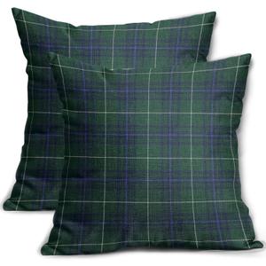 Christmas Plaid Pillow Covers 18x18 Set of 2 Blue Forest Green Buffalo Checkered Xmas Holiday Winter Decorative Outdoor Pillowcases Rustic Farmhouse Throw Cushion Case Decor for Couch Sofa Bed