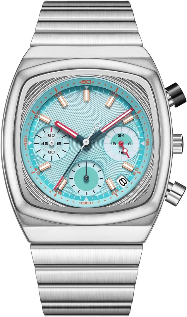 CILOA Mens Watches Chronograph Stainless Steel Waterproof Date Analog Business Fashion Wristwatch for Men (Blue)