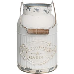 Yoillione Milk Jug Vase White Farmhouse Decor, Country Metal Flower Rustic Jug for Artificial Flowers, Cream Pitcher Vintage Shabby Chic, French Bucket With Handle (Small)