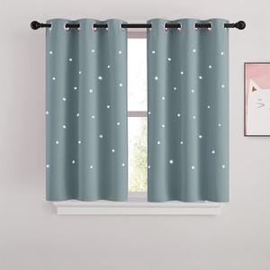 NICETOWN Cut Out Stars Curtain for Kid's Room, 2 Panels Starry Sky Grommet Nursery Curtains with Die-Cut Stars for Small Window, Baby, W34 x L45 inches, Greyish Blue