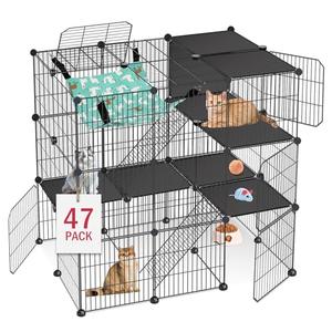 VISCOO Cat Cage, 3-Tier DIY Cat Enclosures Catio, Cat Playpen Indoor & Outdoor with Hammock, Detachable Metal Wire Kennel Cats Crate, 2x3x3 Exercise Place for 1-3 Cats/Kitten