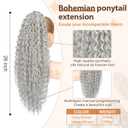 Flufymooz Ponytail Extension, 26 Inch Bohemian Style Drawstring Ponytail Hair Extensions for Women, Long Curly Wavy Pony Tail Natural Synthetic Hairpiece for Women (Grey/Silver/White Mixed)