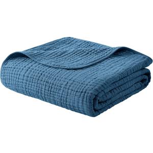 Yoofoss Muslin Blanket 100% Organic Cotton Throw Large 50" x 60" for Bed Couch Summer Gauze Blanket for Adults Lightweight and Breathable Dark Blue