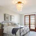 11.8" Capiz Shell Chandelier for Bedroom Ceiling Light Fixture with 4 Tier Shell Modern Gold Semi Flush Mount Ceiling Lights Chandeliers for Entryway,(More Additional Shell Parts Included) Gold