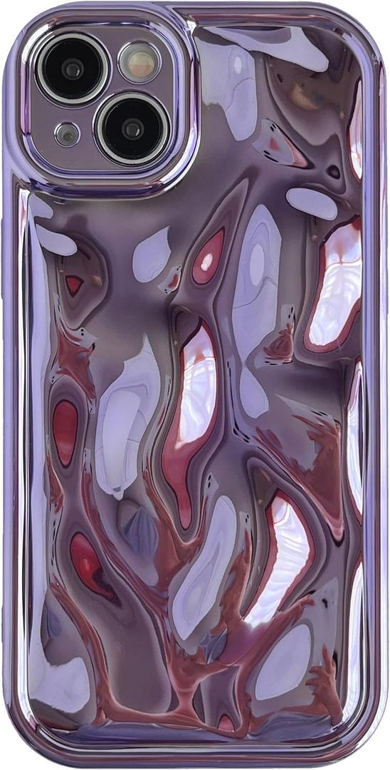 Caseative for iPhone 14 Plus Case,Water Ripple Wave Meteorite Bubble Chrome Plating Soft Phone Case (Light Purple)