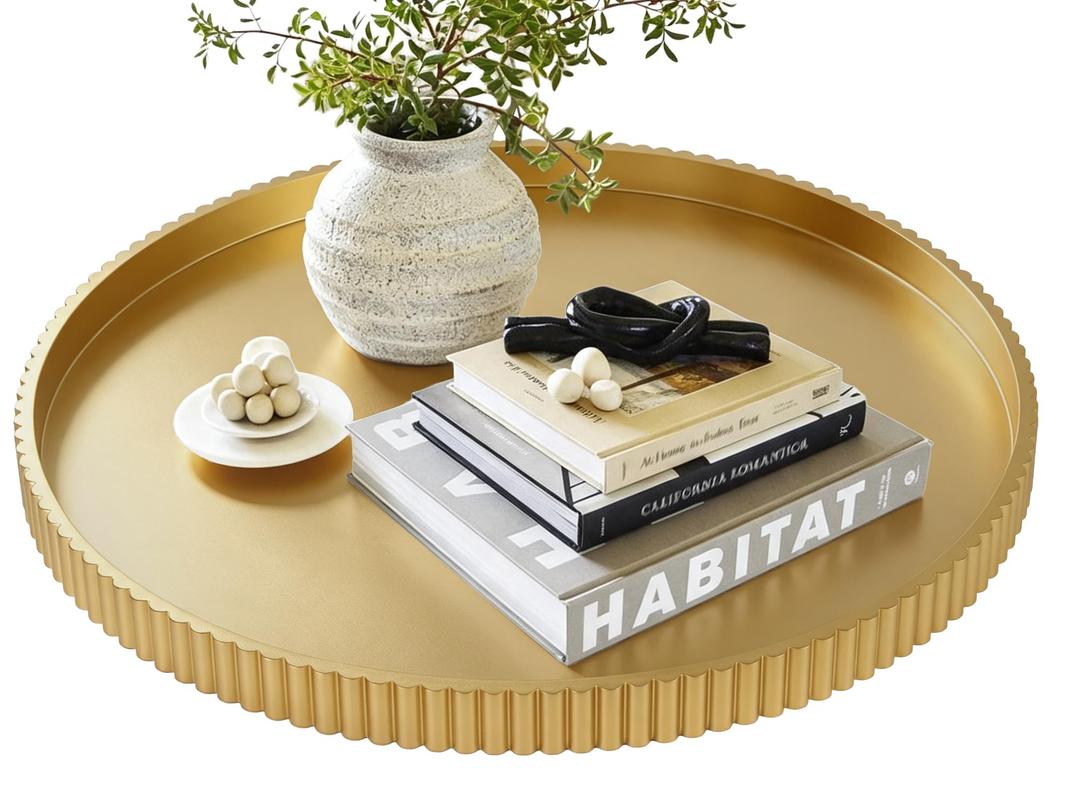 Gurfuy 24" Round Extra Ottoman Serving Tray - Rustic Wooden Table Tray for Farmhouse Decorative Oversized Coffee Table Trays Living Room Kitchen Counter Breakfast Gold