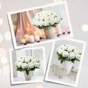 Wondrus Bulk Artificial Flowers 50 PCS, Fake Velvet Silk White Roses with Long Stems Realistic Bouquet for Mother's Day Wedding Centerpieces, Faux Arrangement for Home Table Decor