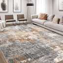 Area Rug Living Room Rugs - 10x12 Washable Large Soft Indoor Neutral Modern Abstract Low Pile Rug Carpet for Bedroom Dining Room Farmhouse Home Office - Grey Brown