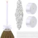 Yungyan Wedding Brooms for Jumping Ceremony DIY Bride Bridegroom 11.81 x 28.74 Inch Whisk Wedding Jumping Brooms with White Ribbons Artificial Pearl for African American Ceremony Crafts
