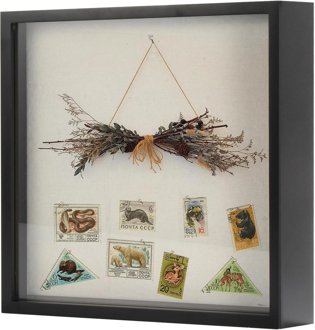 TJ.MOREE Shadow Box Frame 8 x 8 Shadowbox Display Case Picture Frame Memorabilia Wedding Bouquet Flowers Medals Military Photos Memory Box - Black