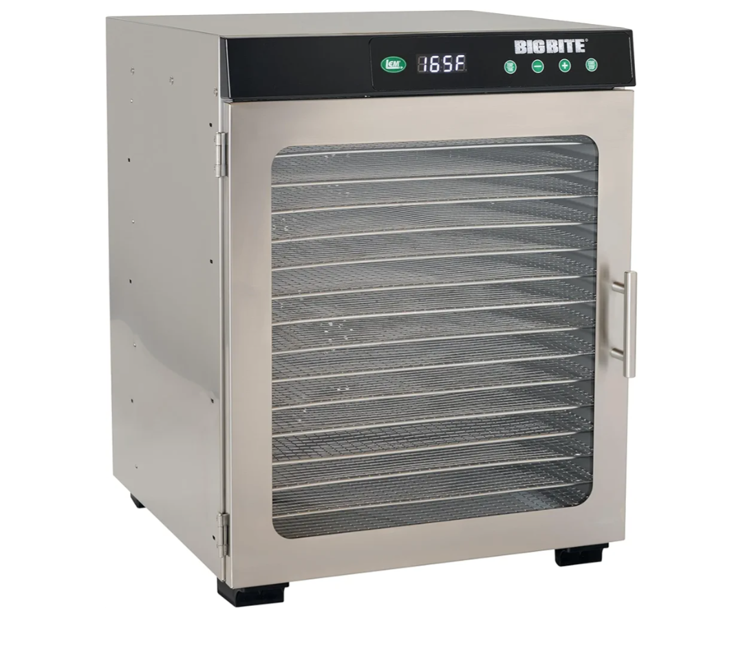 LEM Products BigBite 16-Tray Stainless Steel Dehydrator, Food Dehydrator for Beef Jerky, Meat, Vegetables, and Fruits, Includes Dryer Machine and 16 Trays, Silver