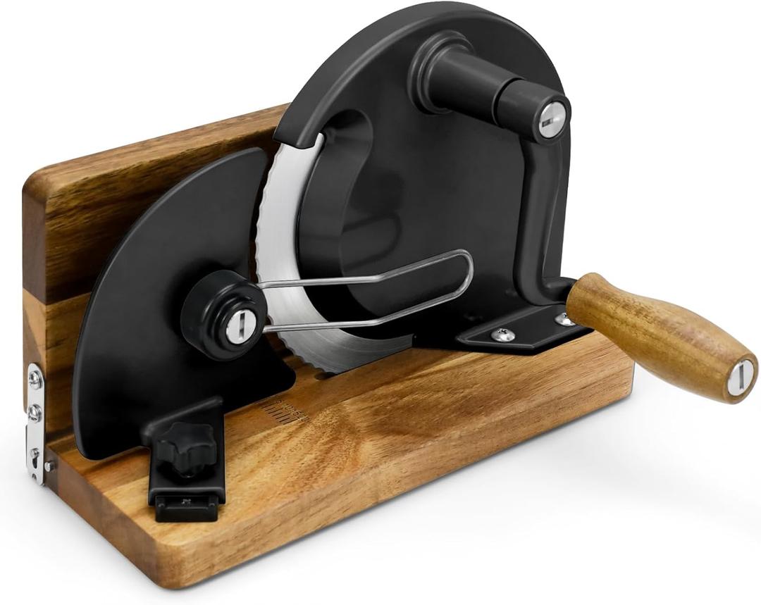 Manual Bread Slicer For Homemade Sourdough Bread,Foldable Manual Bread Slicer Features A Durable Aluminum Alloy Body And Sturdy Solid Wood Base, Suitable For Homemade And Commercial Use