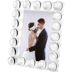 Briwooody 4 x 6 Inches Crystal Picture Frame Standing Clear Wedding Photo Frame for Home Tabletop Display Boutique Craft Decor (Round)