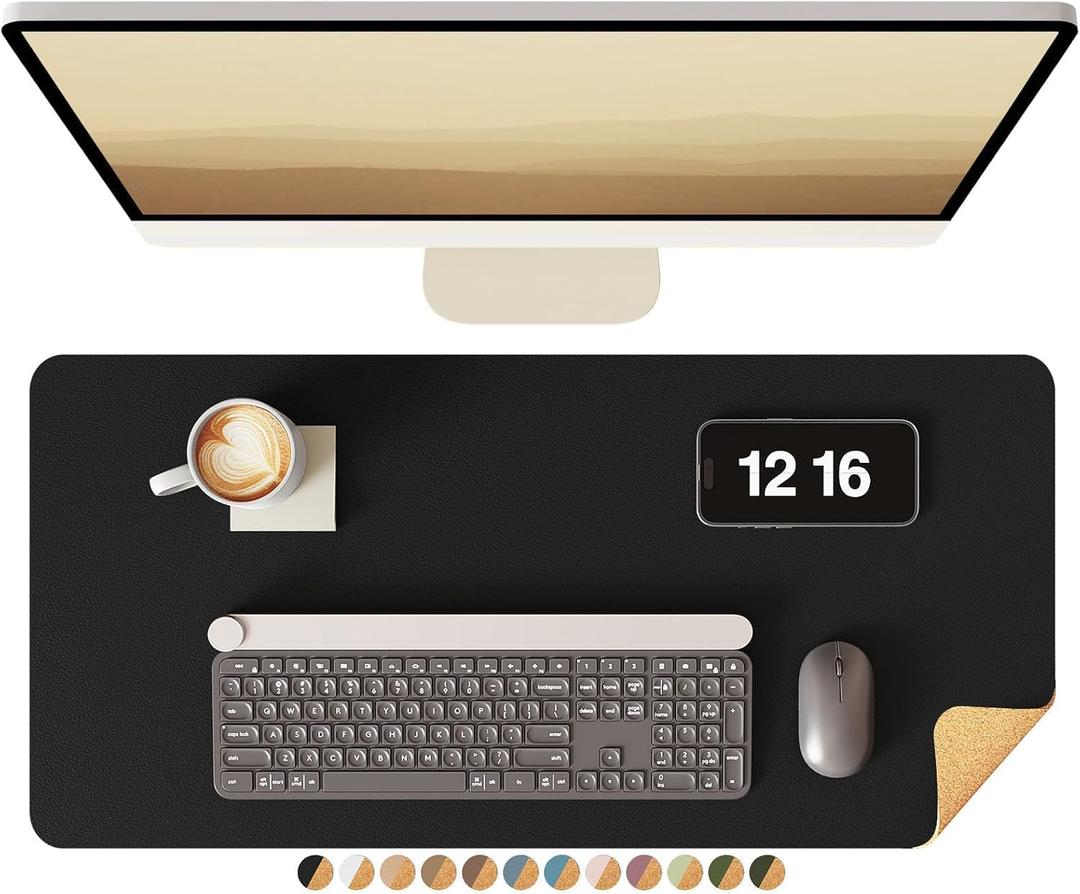 YSAGi Double-Sided Desk Pad, Leather Desk Mat, Eco Cork Desk Pad Protector, Large Mouse Pad for Desk, Waterproof Desk Blotter Pad, Desk Writing Pad for Office Work/Home(23.6"x13.7", Black+Cork)