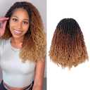 Toyotress Yanky Twist Crochet Hair - 12 Inch 8 Packs (30 Strands/Pcs) Fluffy Spring Mini Twist Passion Twist, 3 Tones Ombre Brown Pre-Looped Crochet Braids Braiding Hair (12 Inch, OT30/27-8P)