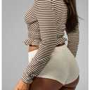 SOLY HUX Women's Striped Button Down T Shirts Dressy Casual Peplum Long Sleeve Knit Crop Tops Multicoloured Striped Large (L)