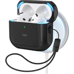 ESR for AirPods 4 Case, Compatible with AirPods 4th Generation Case (2024) (USB-C), Compatible with MagSafe, Drop Protection Cover with Lanyard, Magnetic Lid Lock, Orbit Hybrid Series, Black