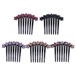 Leadigol 5PCS Crystal Flower Hair Comb,Rhinestone Black Plastic Hair Side Comb Flower Hair Comb Hair Clip for Women