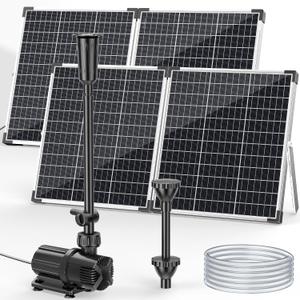 POPOSOAP 120W Solar Water Fountain Pump, 1600GPH Adjustable Flow & Dry-Run Protection Pond Pump, Dual Solar Panels, 3 Spray Nozzles, Solar Fountain Pump Kit for Outdoor Ponds, Water Garden P1200