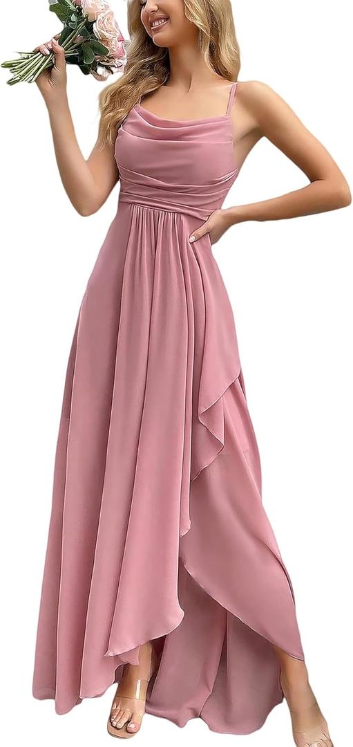 Women's Formal Evening Gown Elegant Long Prom Dress Summer Wedding Guest Party Cocktail Bridesmaid Maxi Dress (Medium, #1 Pink)