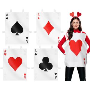 4 Sets Halloween Poker Vests Playing Card Costume Set with Hook and Loop for Trick or Treat Casino Party (Large)