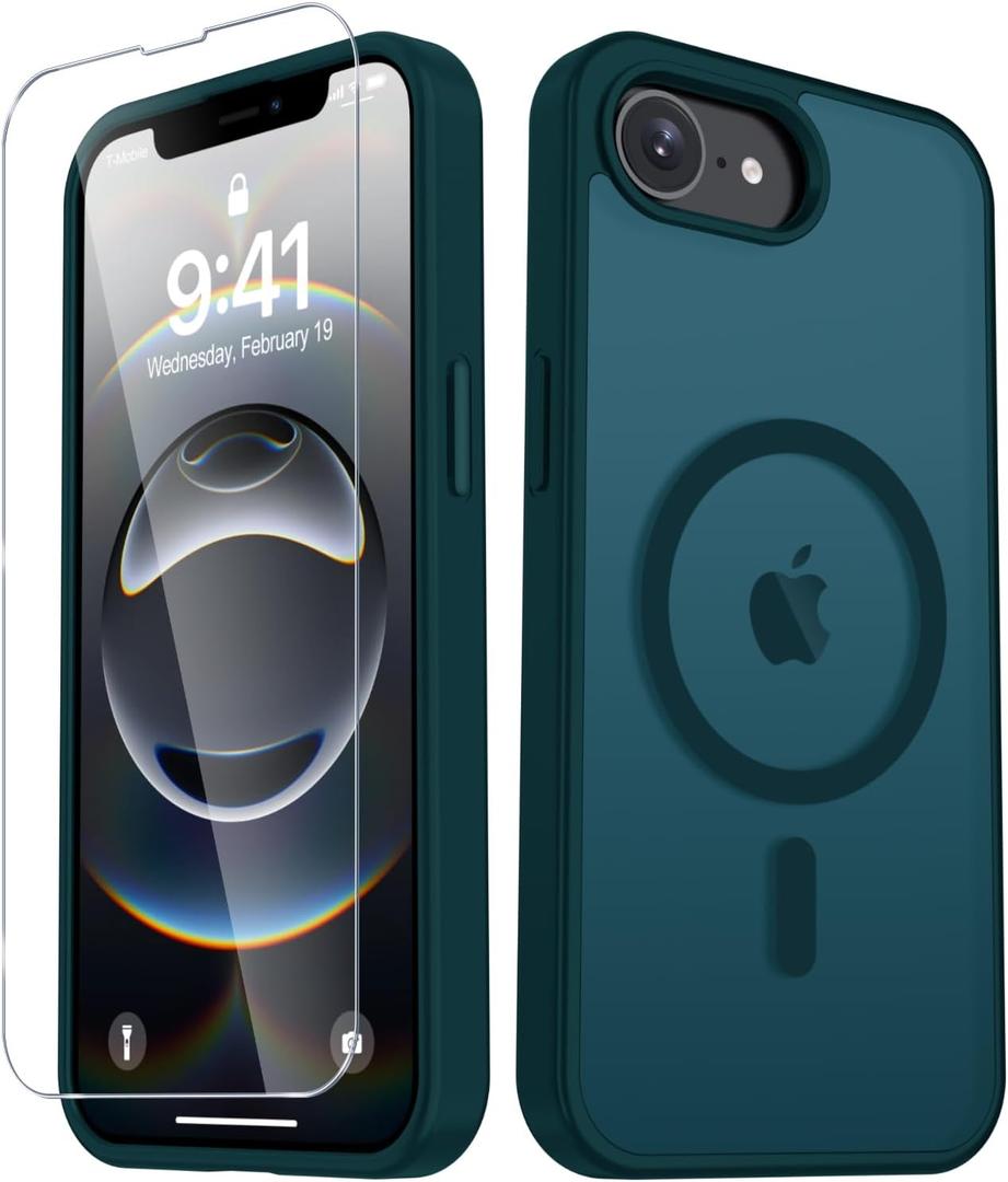 YENAPOON for iPhone 17e Case, iPhone 16e Case, Matte Magnetic Phone Cover [with 1 Screen Protector] [Support for MagSafe] [Shockproof Military Grade Protection] Translucent Frosted Back, Blue