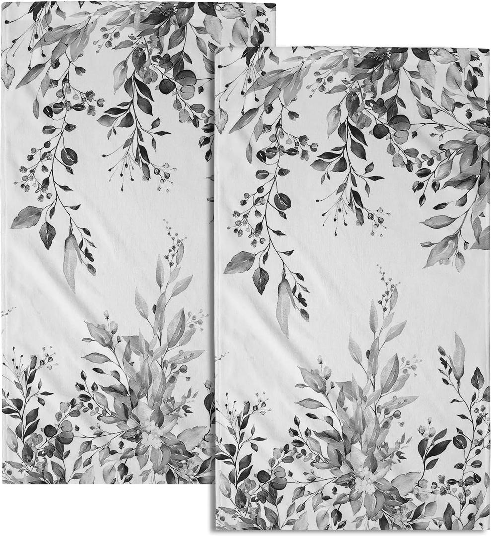 Giwawa Grey Eucalyptus Hand Towels Set of 2 Sage Leaves Soft Absorbent Small Bath Towel Kitchen Dish Guest Towel for Bathroom Hotel Gym Spa