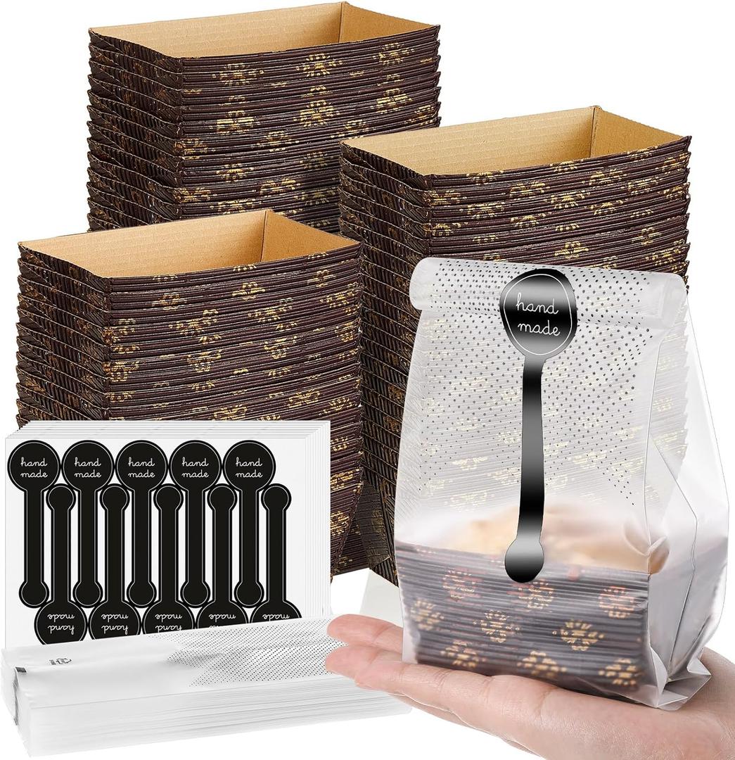 120 Pcs Mini Loaf Pans Disposable Set 3.1x1.5 Inch Paper Pans Rectangle Mold with Plastic Bags and Stickers Thanksgiving Christmas Winter Baking Party Supplies for Bread, Meatloaf, Wedding Return Gift
