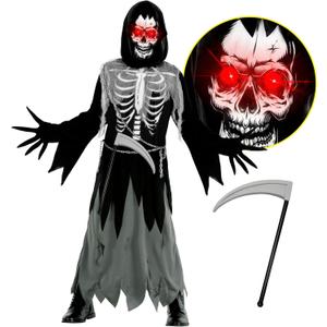 Morph Kids Light Up Grim Reaper Costume - Scary Halloween Outfit with Grim Reaper Scythe for Kids (Medium)