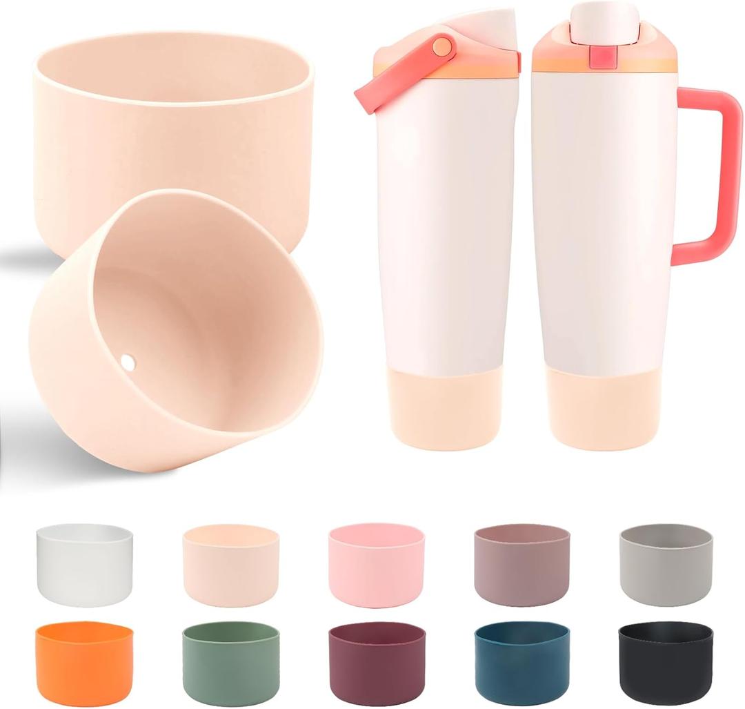 2 x 2PCS Silicone Boots for Owala FreeSip Sway 30oz, 40oz, and FreeSip Tumbler 40oz Bottles, Anti-Slip Protective Sleeve, Enhances Stability & Prevents Scratches, Apricot Beige